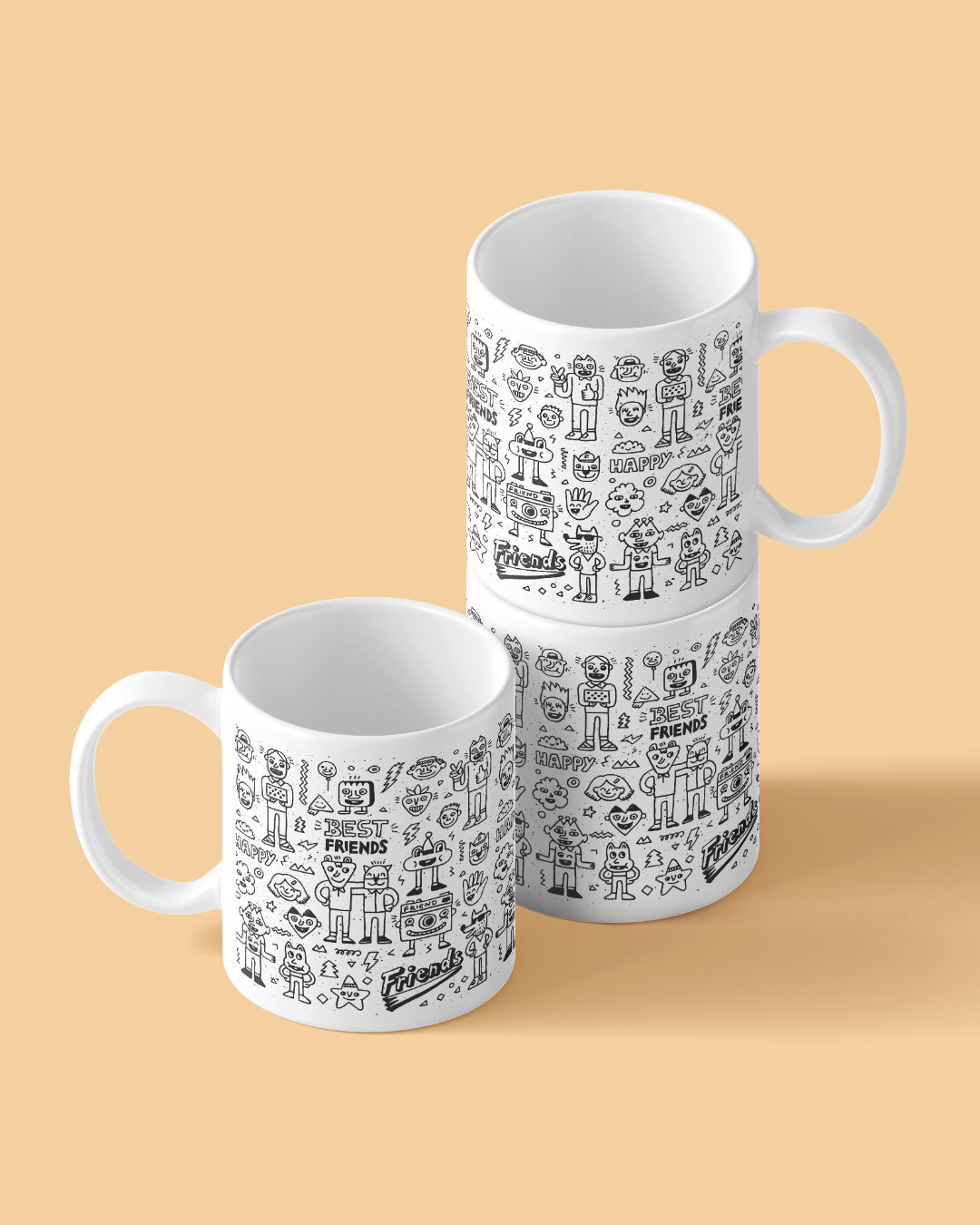 Best Friends Icons Pattern Full White Printed Coffee Mug