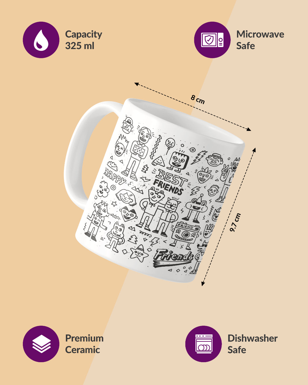 Best Friends Icons Pattern Full White Printed Coffee Mug
