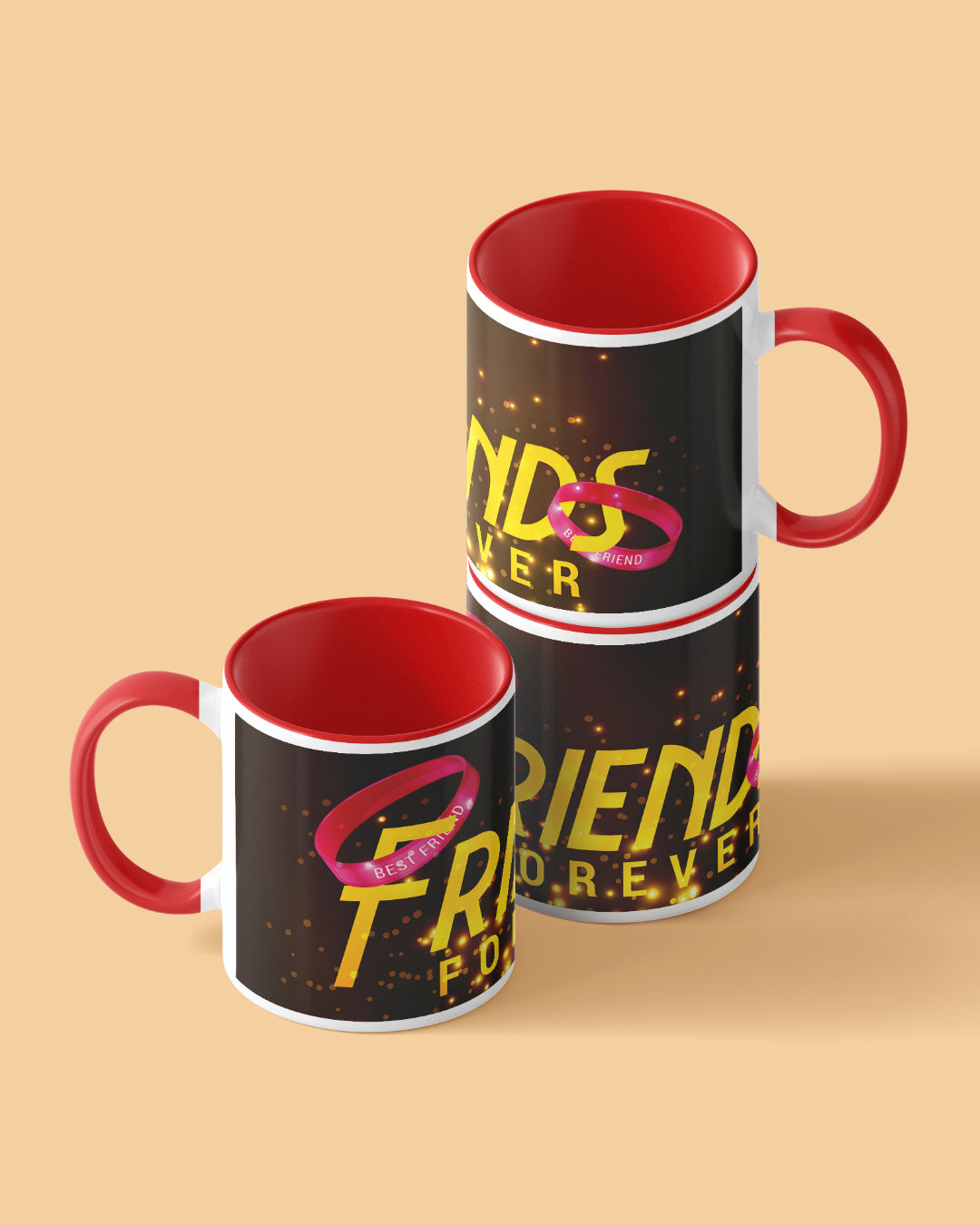Friends Forever Duotone Red White Printed Coffee Mug