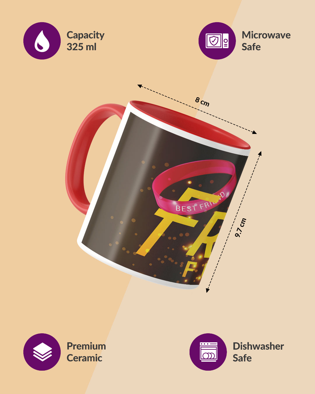 Friends Forever Duotone Red White Printed Coffee Mug