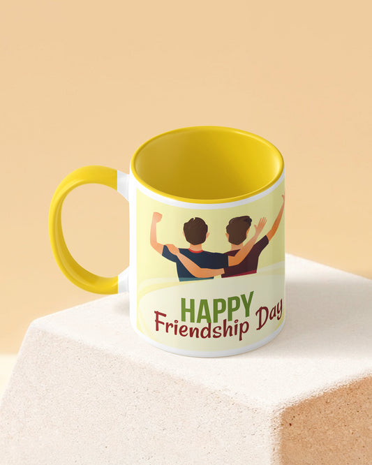 Happy Friendship Day Duotone Yellow White Printed Coffee Mug