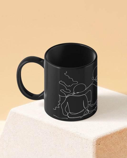 Line Drawing Friends Full Black Printed Coffee Mug