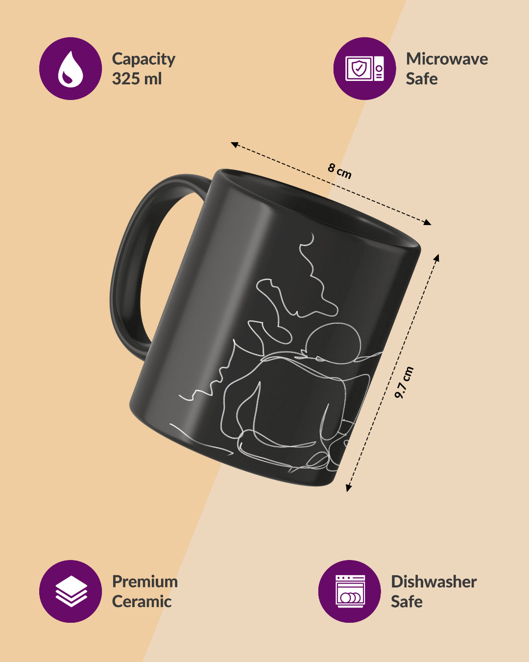 Line Drawing Friends Full Black Printed Coffee Mug