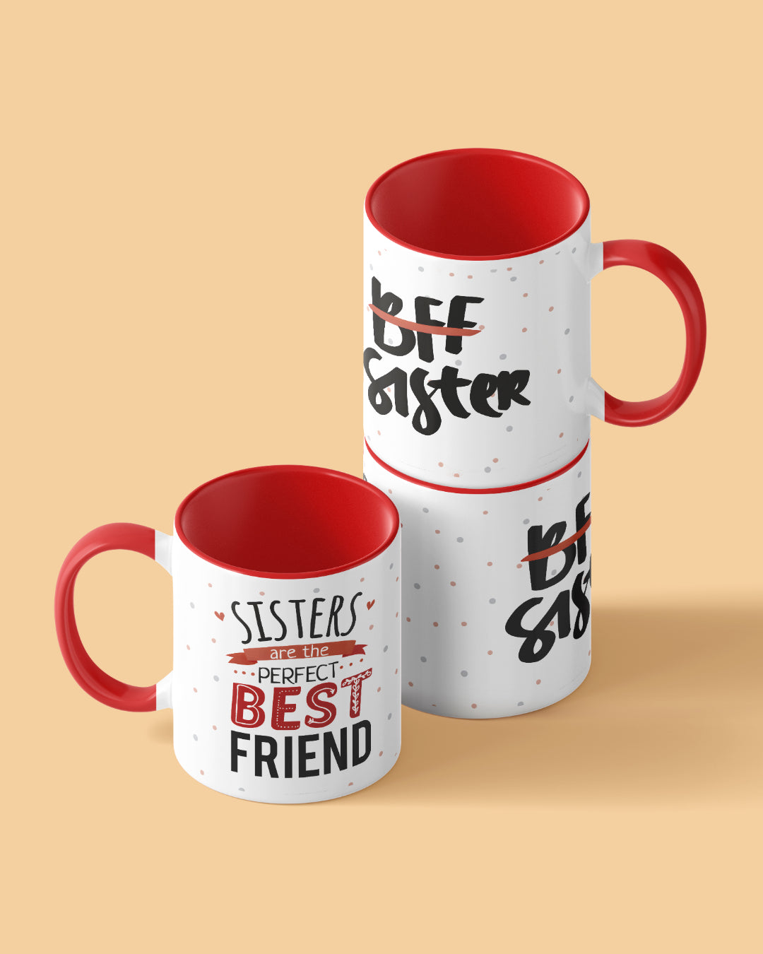 BFF Sister Duotone Red White Printed Coffee Mug