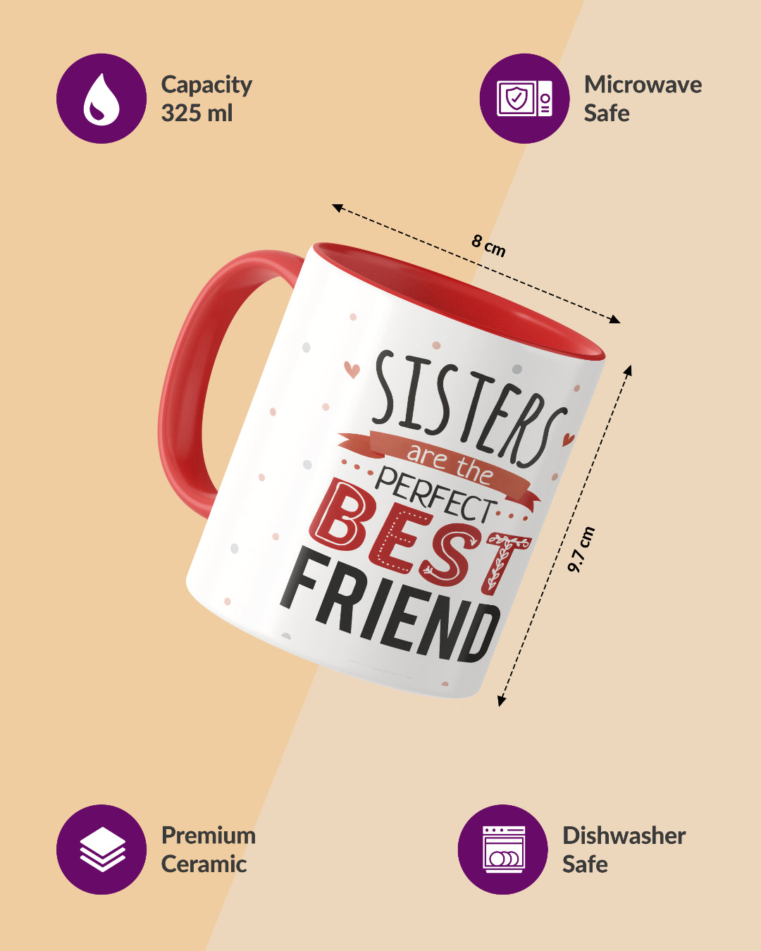 BFF Sister Duotone Red White Printed Coffee Mug