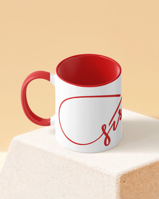 Sisters for Infinity Duotone Red White Printed Coffee Mug