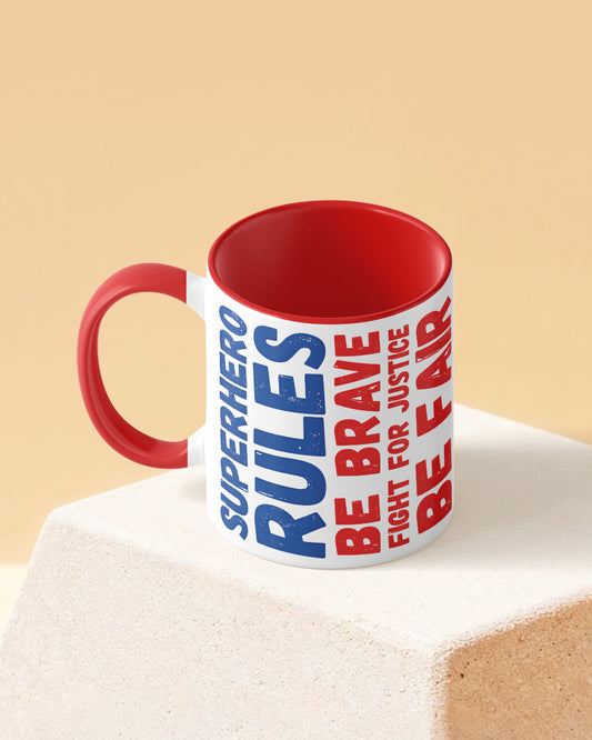 Superhero Rules Typo Duotone Red White Printed Coffee Mug