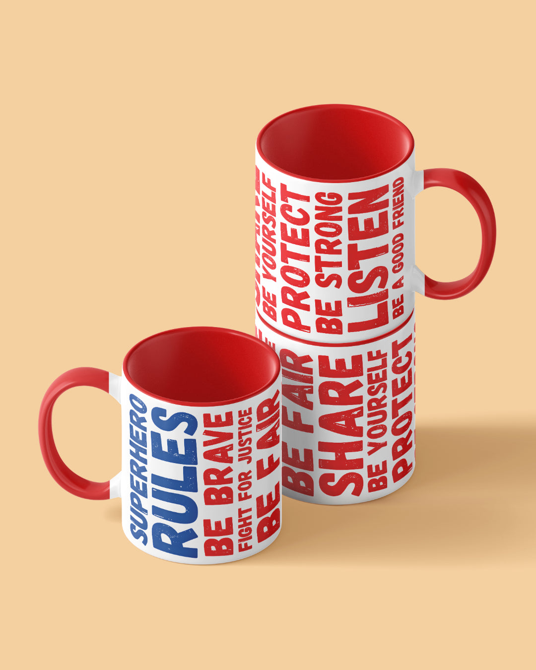 Superhero Rules Typo Duotone Red White Printed Coffee Mug