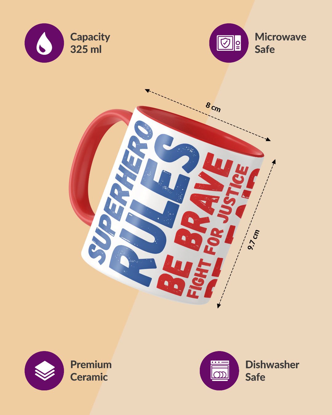 Superhero Rules Typo Duotone Red White Printed Coffee Mug