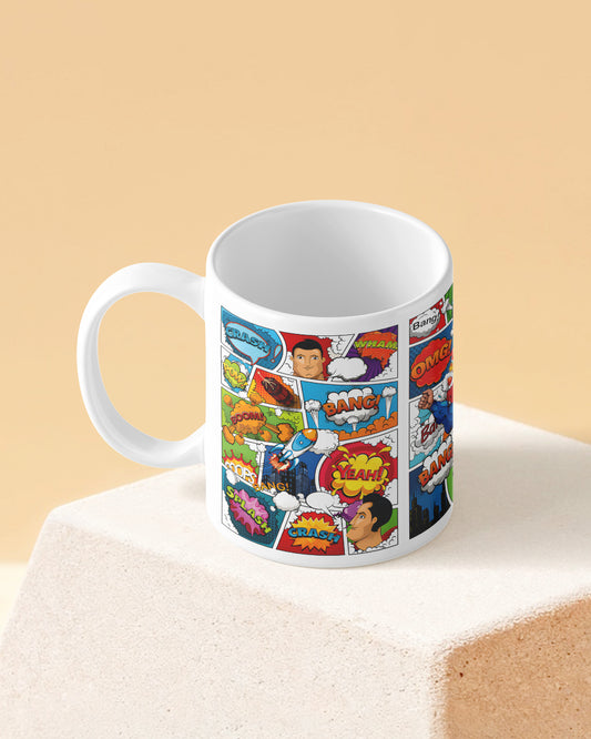 Superhero Comic Strips Full White Printed Coffee Mug