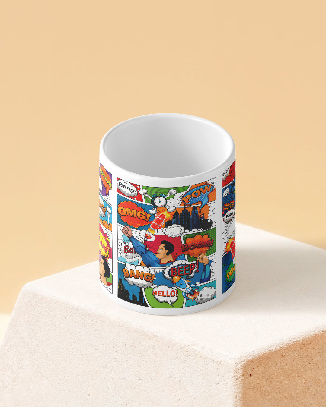 Superhero Comic Strips Full White Printed Coffee Mug