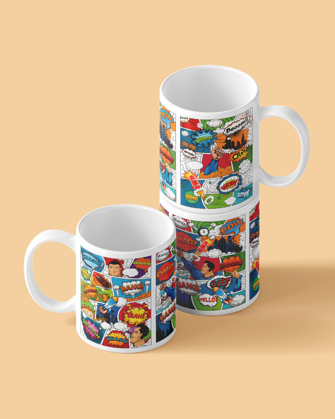 Superhero Comic Strips Full White Printed Coffee Mug