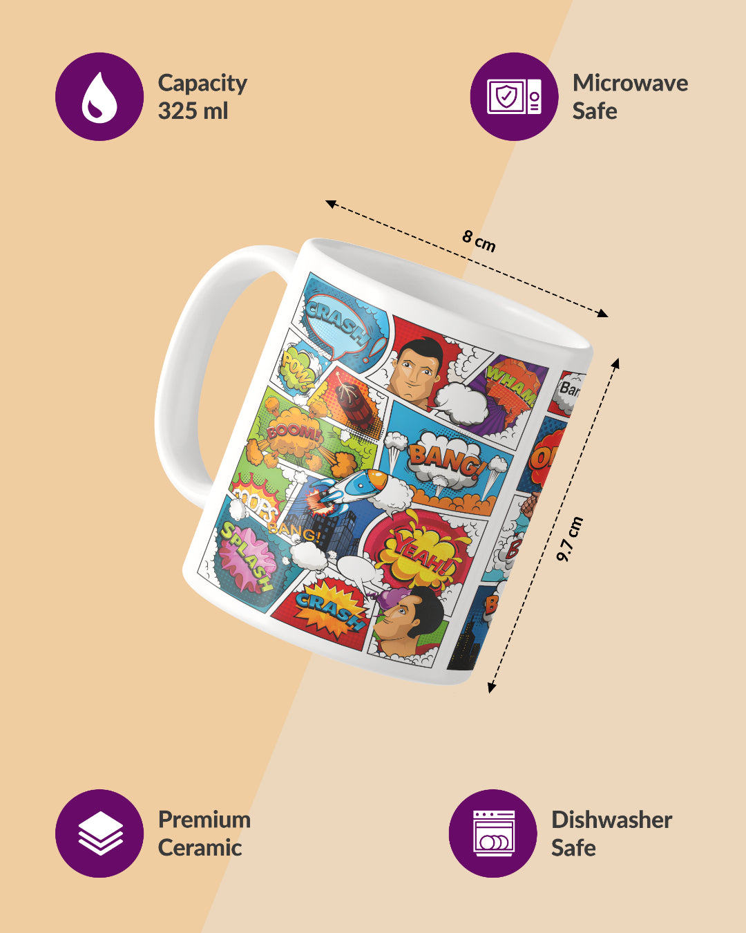 Superhero Comic Strips Full White Printed Coffee Mug